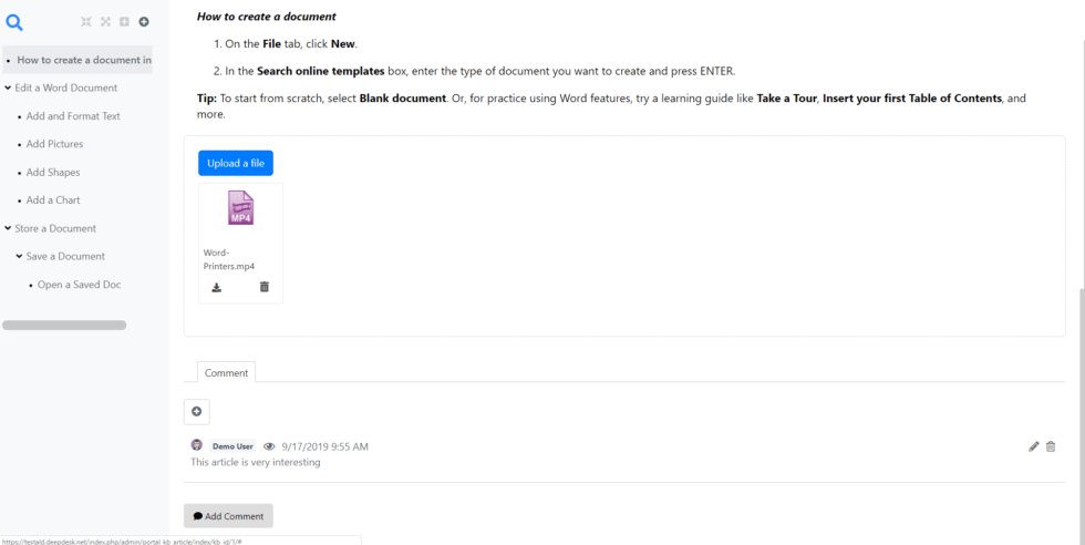 Vista knowledge base con commenti in Deepser