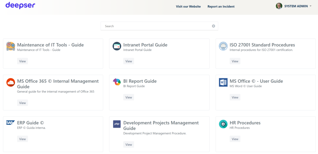 Knowledge base articles in the customer portal of Deepser