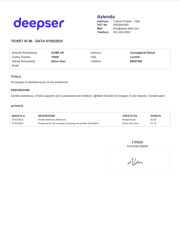 Esempio rapportino di lavoro con Deepser