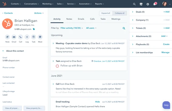 Hubpost CRM Software Contacts view